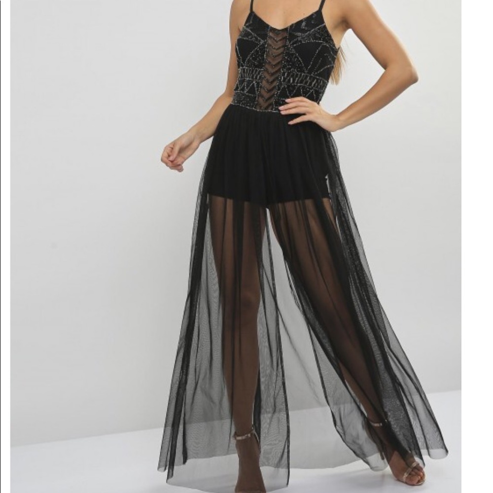 Black beaded top dress.